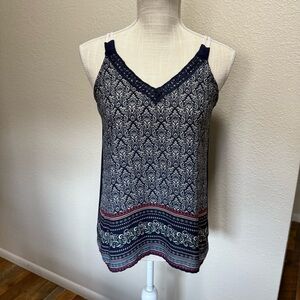 Rich & Beautiful Like You - Chic Navy and White Patterned Camisole -Size Medium